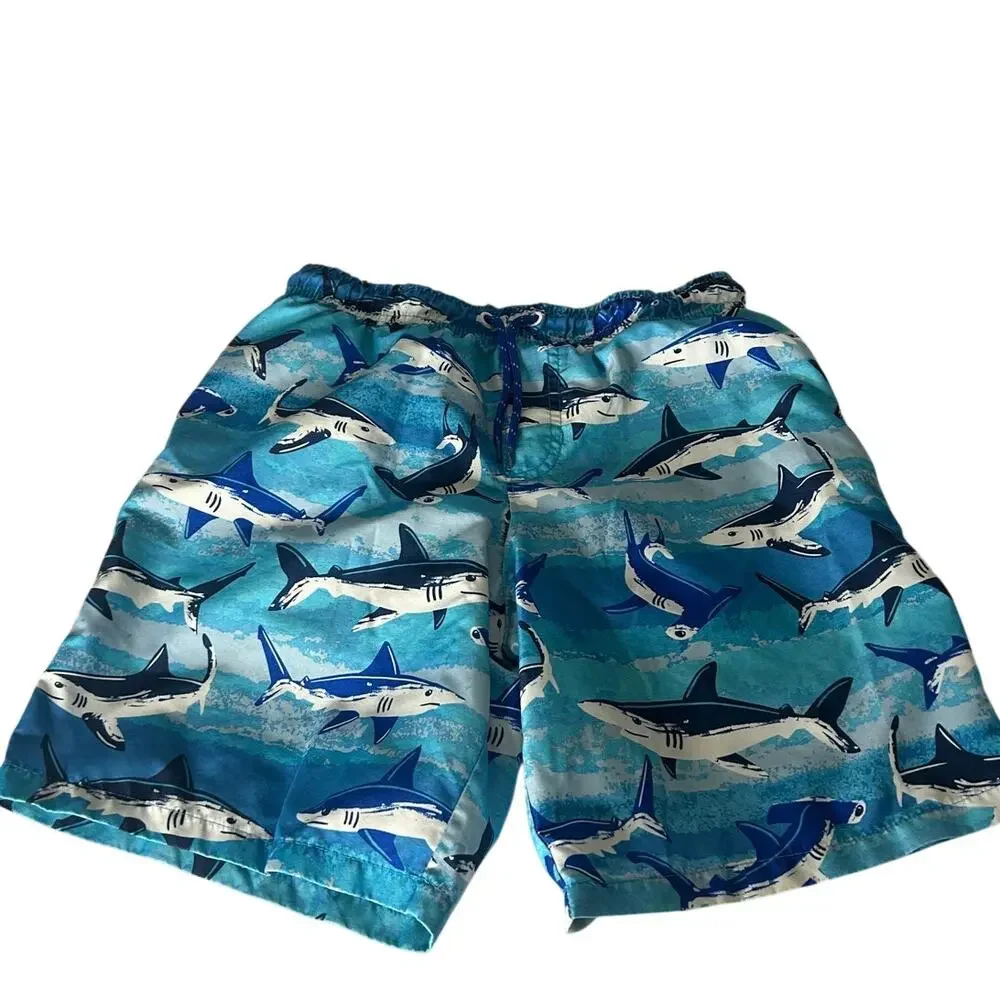 Wonder Nation boys Size L 10-12 Husky swim trunks w/ shark pattern & drawstring